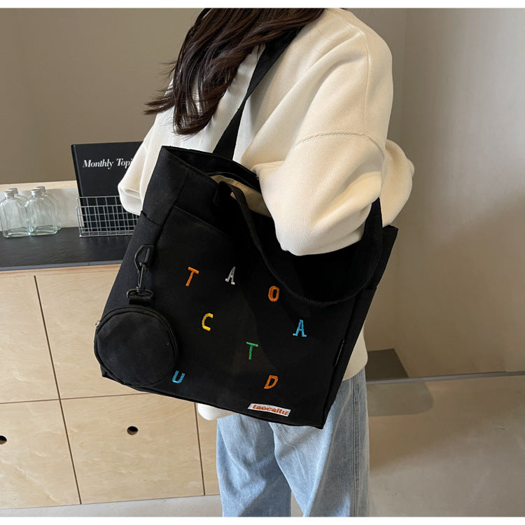 Large Capacity Canvas Bag Women2024New Commuter Tote Bag for Women ins College Student Class Shoulder Tote Bag