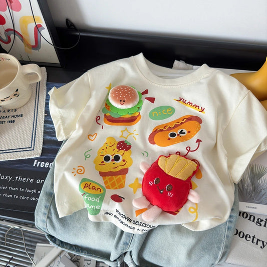 3D Doll Children's Short Sleeve T Summer T-shirt2025New Loose Korean Style Cartoon Top Fashionable Base Shirt Trendy T