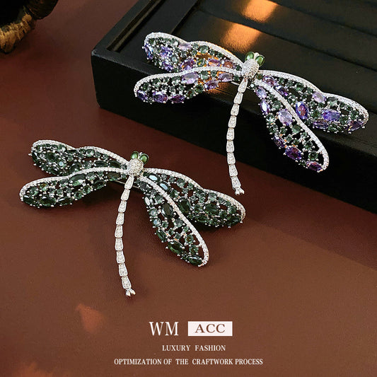 Green Zircon Hollow Dragonfly Brooch Light Luxury High-end Sense Elegant Brooch Fashion Unique Design Sense Accessories Wholesale