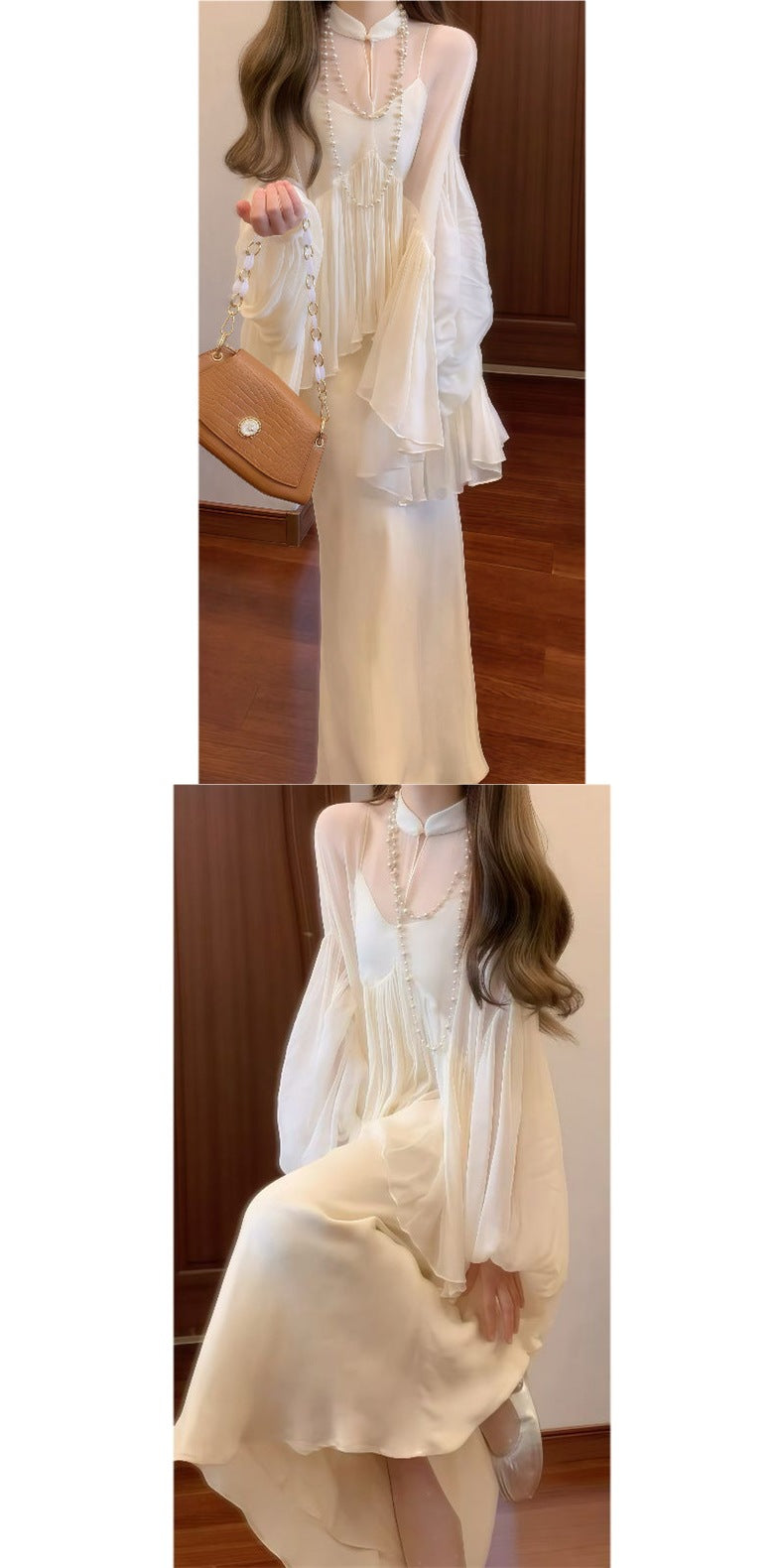 New Chinese Style National Style Set Cool and Relaxed Feel Strap Dress Stand Collar Top Elegant and Decent Two-Piece Dress Set