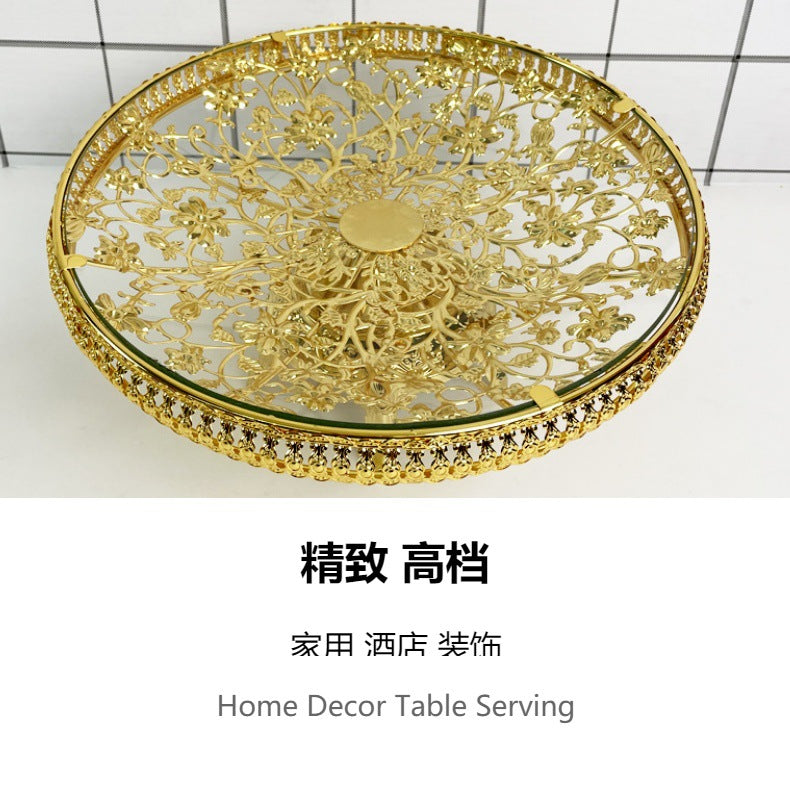 In Stock European Style Glass Gold-Plated Dessert Tray Wedding Decoration Fruit Plate Events Cake Serving Tray