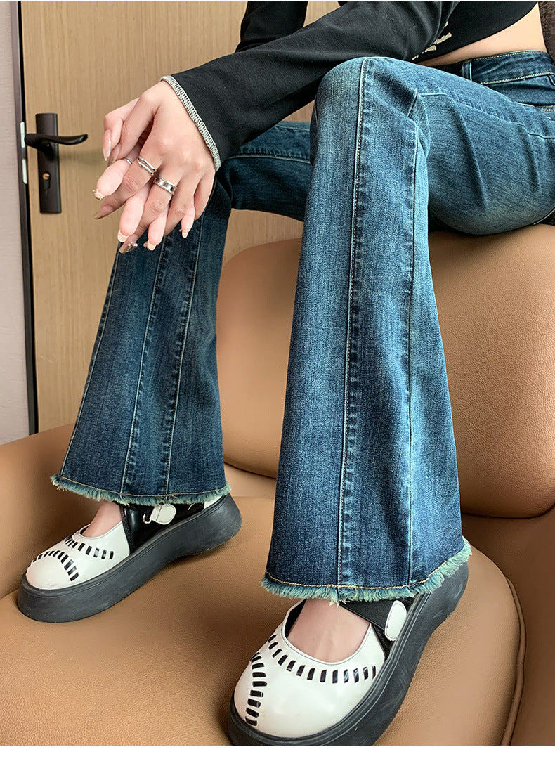 1223Flared Jeans for Women Summer Thin Pear Shape Body Lift Tummy Control Denim Bell Bottom Patchwork Fashion Pants