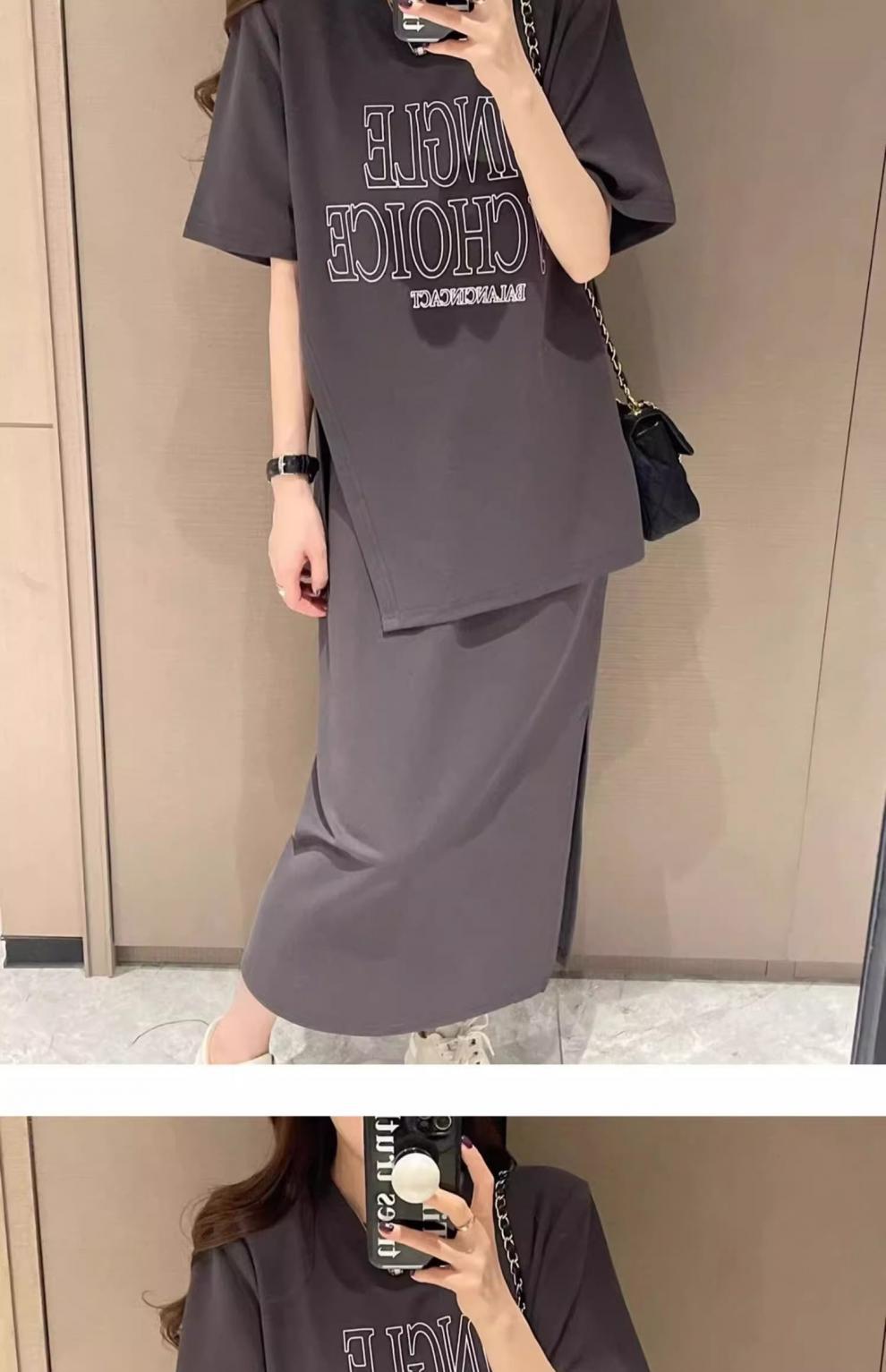 Plus Size Women's Summer Fashion Set European Style Belly Covering Slimming Skirt Two-Piece Set for Chubby Women mm300Jin