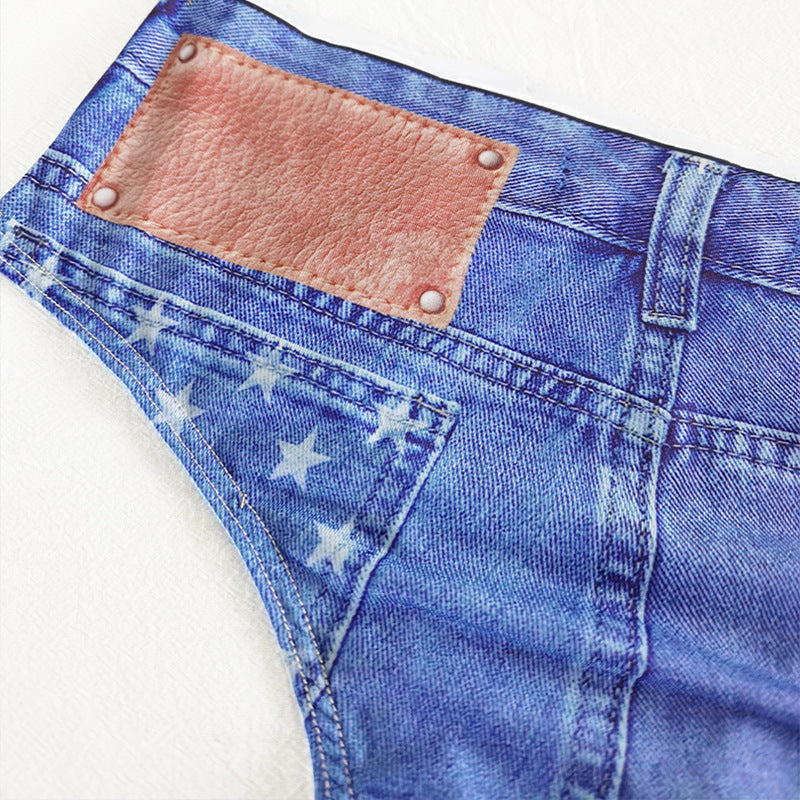 Anti-Exposure Women's Sexy Underwear Milk Silk Printed Cotton Crotch Women's Shorts Quick-Dry Summer Thin Denim Briefs