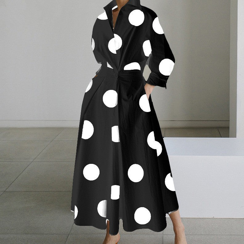 Cross-border New Style Foreign Trade Medieval Retro Plus Size Fashion POLO Loose Collar Wide Hem Women's Dress Wholesale