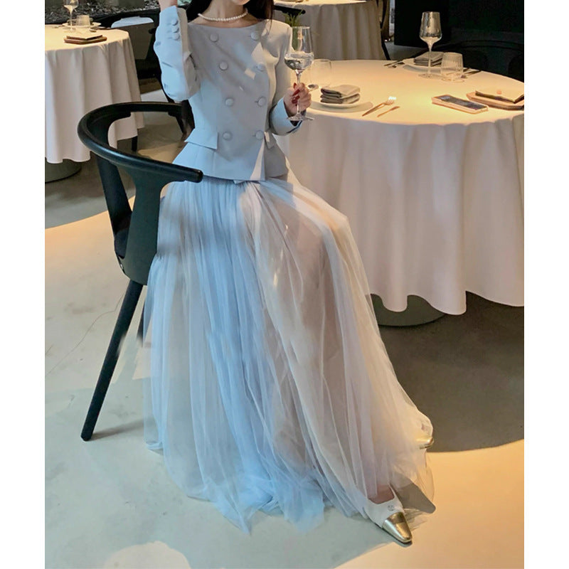 Fashionable Scarlett2025Super Popular Spring Outfit Set for Women: Top, Jacket, Half Skirt, Round Neck, Socialite Style