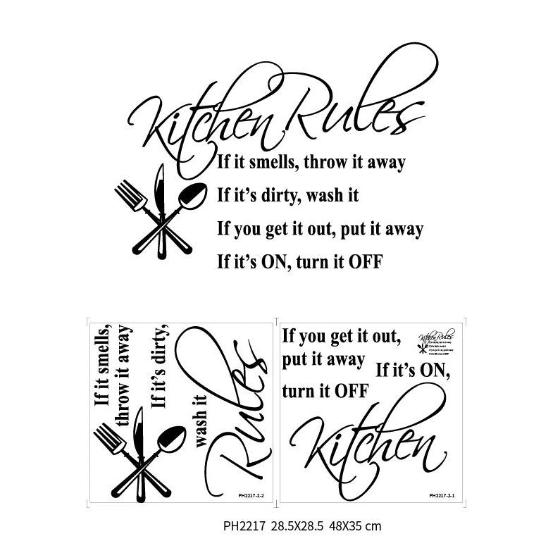 kitchen rules Kitchen Rules Personalized Wall Stickers Removable Kitchen Proverbs Wall Decals PH2358