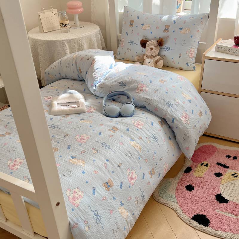 2025Hot-Selling Double-Layer Gauze Student Season Bed Single Quilt Cover Dormitory Dormitory Bunk Bed Three-Piece Set