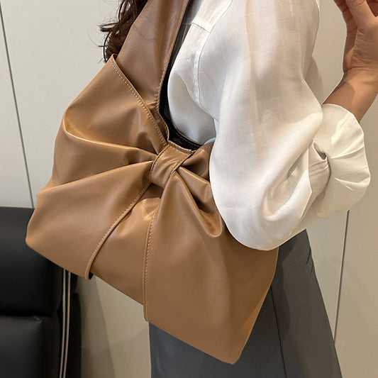 Korean Style Casual Underarm Women's Bag2025New Simple Bowknot Design Tote Bag Simple Handheld Shoulder Bag