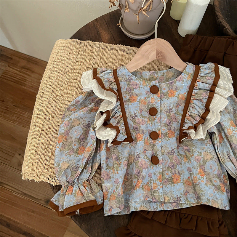 Sweet Little Girl Autumn Outfit Set New Fashionable Retro Autumn Children's Flared Pants Autumn Style Internet Celebrity Children's Clothing