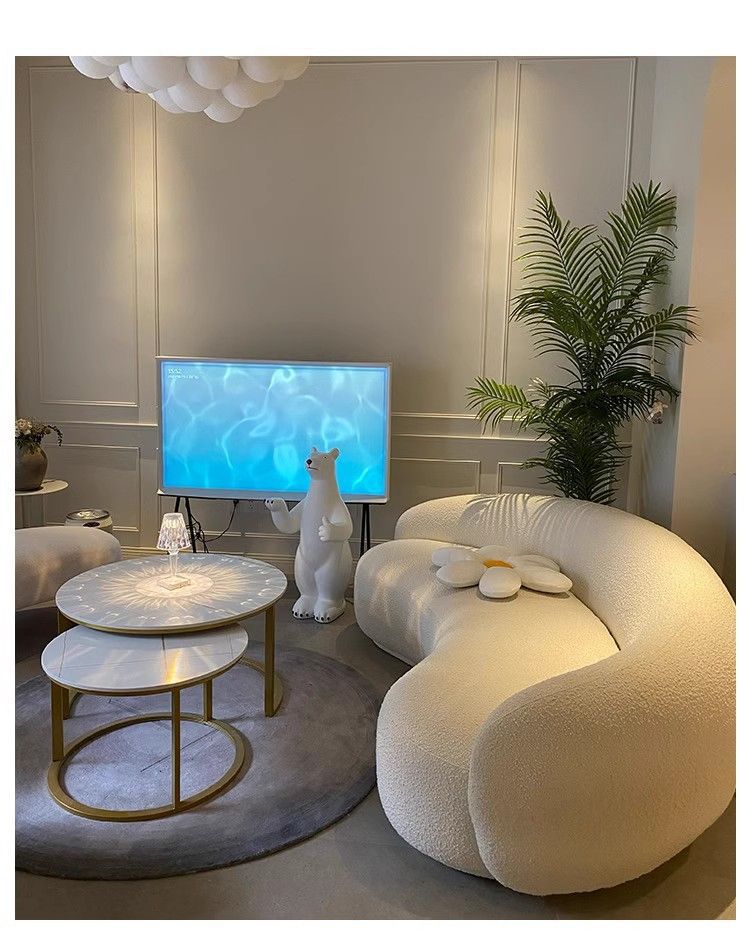 Cream Style Sofa for Small Living Rooms, Light Luxury Beauty Salon Reception, Clothing Store Rest Area, Lamb Wool Fabric Home Furniture