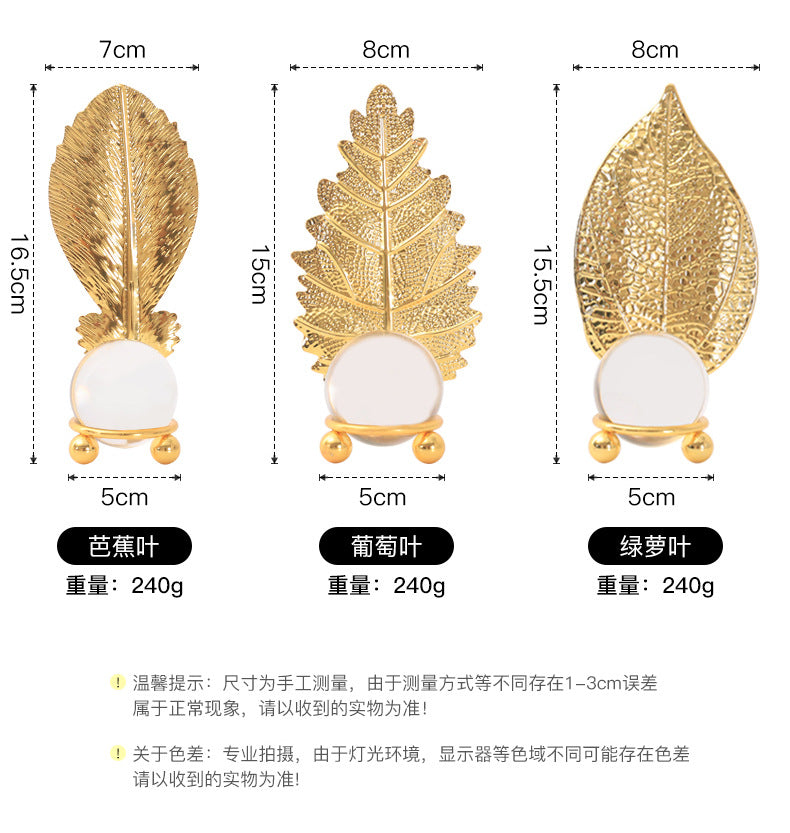 Nordic Light Luxury Metal Leaf Crystal Ball Ornament for Study Room Bookshelf Wine Frame Model Room Entrance Decoration Ornament