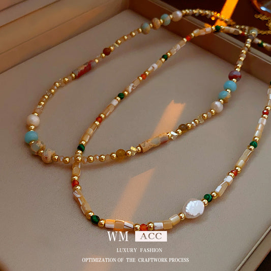Baroque Freshwater Pearl Necklace Simple Elegant Colorful Beaded Collarbone Chain Niche Light Luxury High-End Sense Necklace for Women