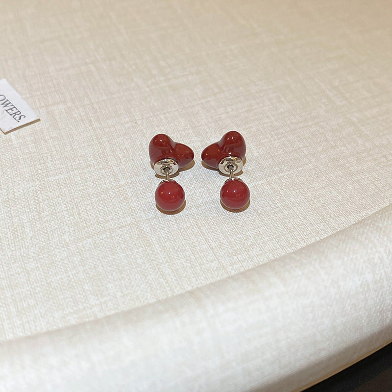 Silver Needle Ancora Red Oil Drop Geometric Earrings Niche Versatile Retro Elegant Studs High-end Fashion Earrings for Women