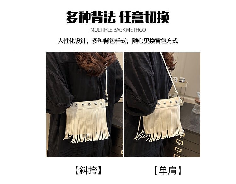 French retro tassel commuter bucket bag for women2025Summer new cross-border style soft shoulder crossbody tassel bag