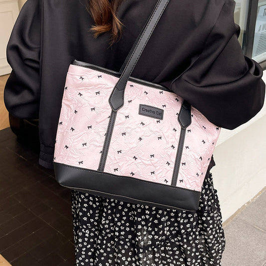 Class Commuting Tote Bag Large Capacity Heart Summer Stylish2025New style casual bowknot single shoulder underarm bag