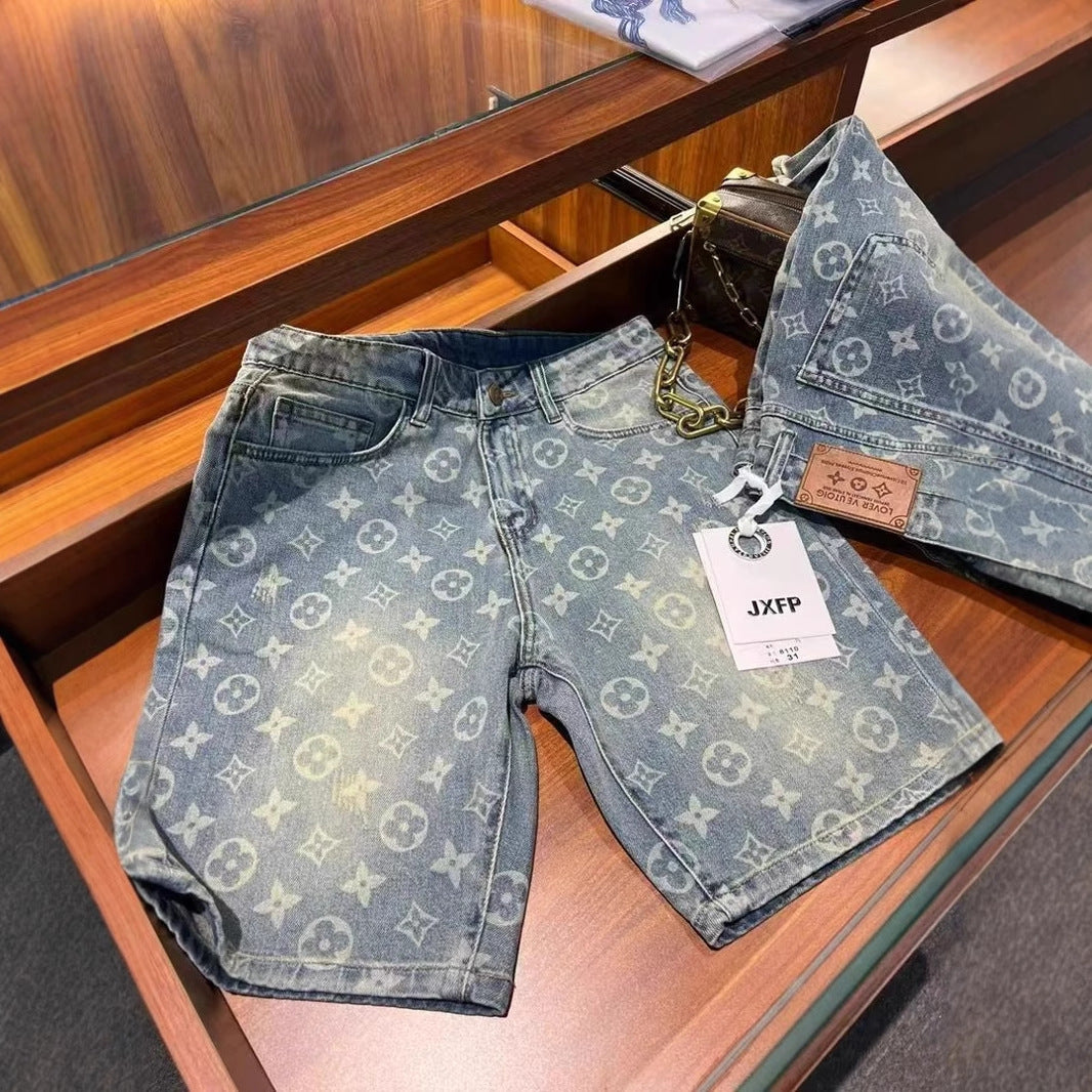 【Summer New】Fashion Casual Fashion Versatile Summer Trendy Personality Men's Denim Shorts Simple Loose Fit