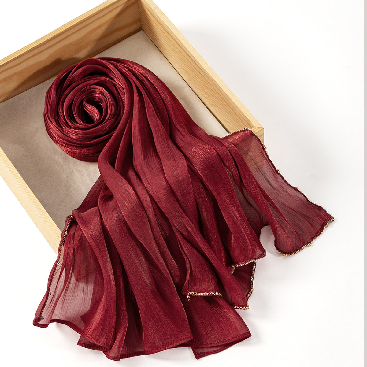 Southeast Asia Hot-Selling Popular Solid Color Chiffon Island Silk Chain Long Scarf Summer Refreshing Breathable Sun-Proof Ethnic Headscarf