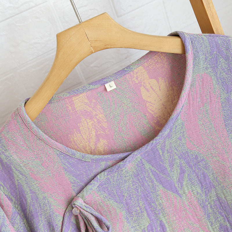 Yarn-Dyed Women's Thin Cotton Jacquard Feather Retro Chinese Style Spring Summer Homewear Loose Pajama Set Dropshipping