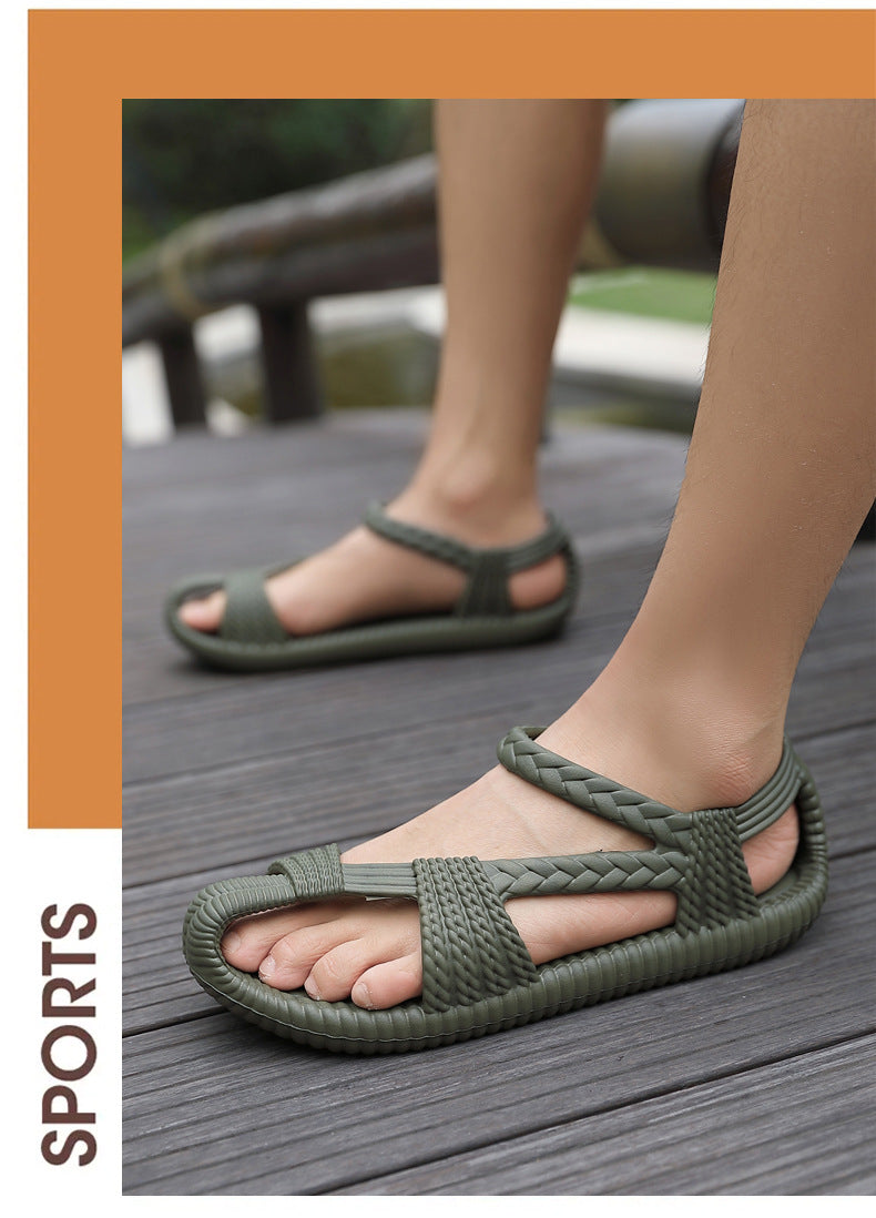 Men's Summer Straw Sandals Hollow Handmade Woven Roman Sandals Vietnamese Slippers Soft Sole Personality Beach Sandals