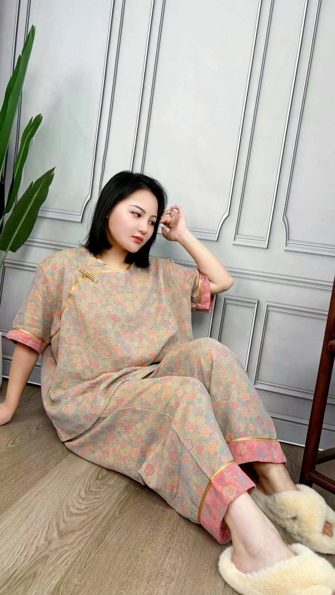 New Chinese Style Retro National Style Cotton Gauze Pajamas Plus Size for Women mm Summer Thin Loose Fit200Pure Cotton Homewear