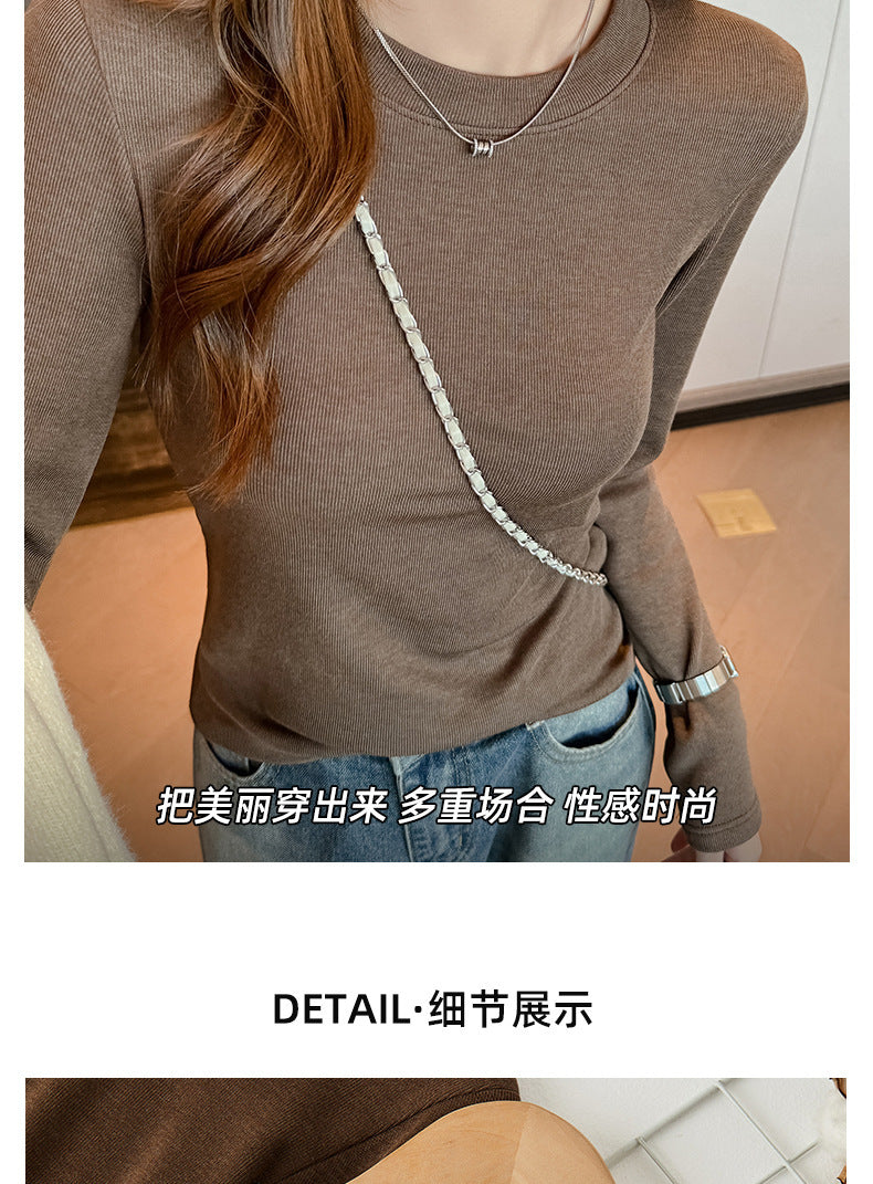 2025Early Autumn Top Outer Wear Round Neck Inner Wear Women's Fashionable White Long Sleeve t Women's Modal Base Shirt
