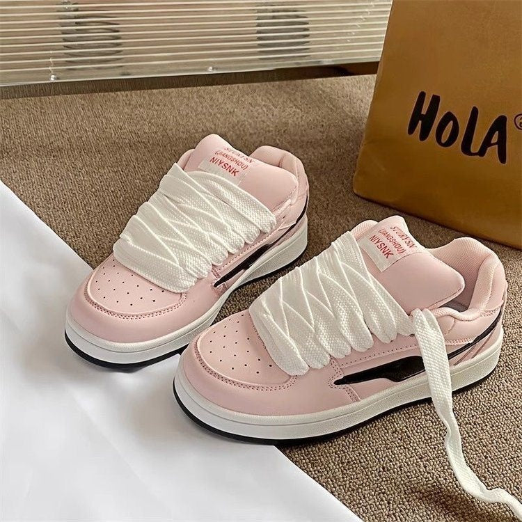 Korean Version of Niche Pink Bread Shoes for Women ins Tide2025Spring New Style Versatile Hong Kong Style Casual Sneakers for Female Students