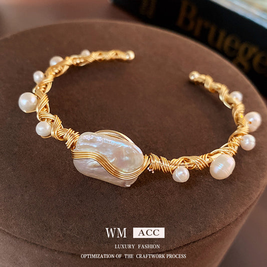 Baroque Pearl Wrap Open Bracelet Fashionable Light Luxury Elegant High-end Bracelet New Style Hand Jewelry Wholesale