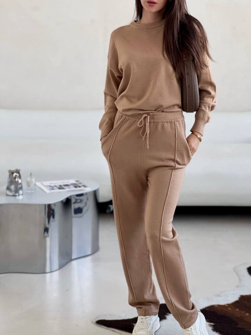 2025Autumn and Winter New ins Women's Loose Round Neck Sweater Set with Carrot Pants European and American Knitted Sets