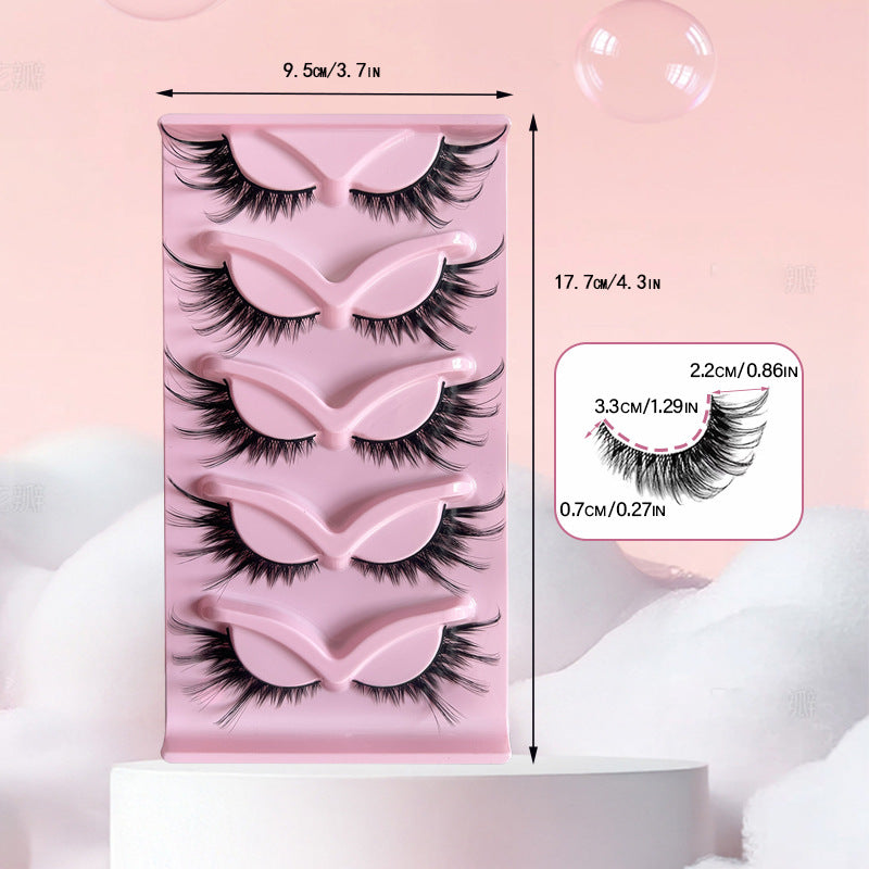 Cross-border shipping European and American style5Pair of Fox Series Slanted False Eyelashes Natural Style One-Piece Black Stem Cat Eye False Eyelashes
