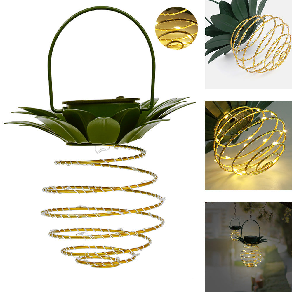 Cross-border hot Solar Light Pineapple Iron Lantern led Copper Wire Light String Outdoor Waterproof Garden Decoration Hanging Lamp