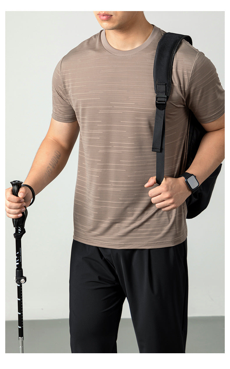 Ice Silk Cool Breathable Men's Short Sleeve t T-shirt2025New summer solid color sports fitness quick-dry short sleeve