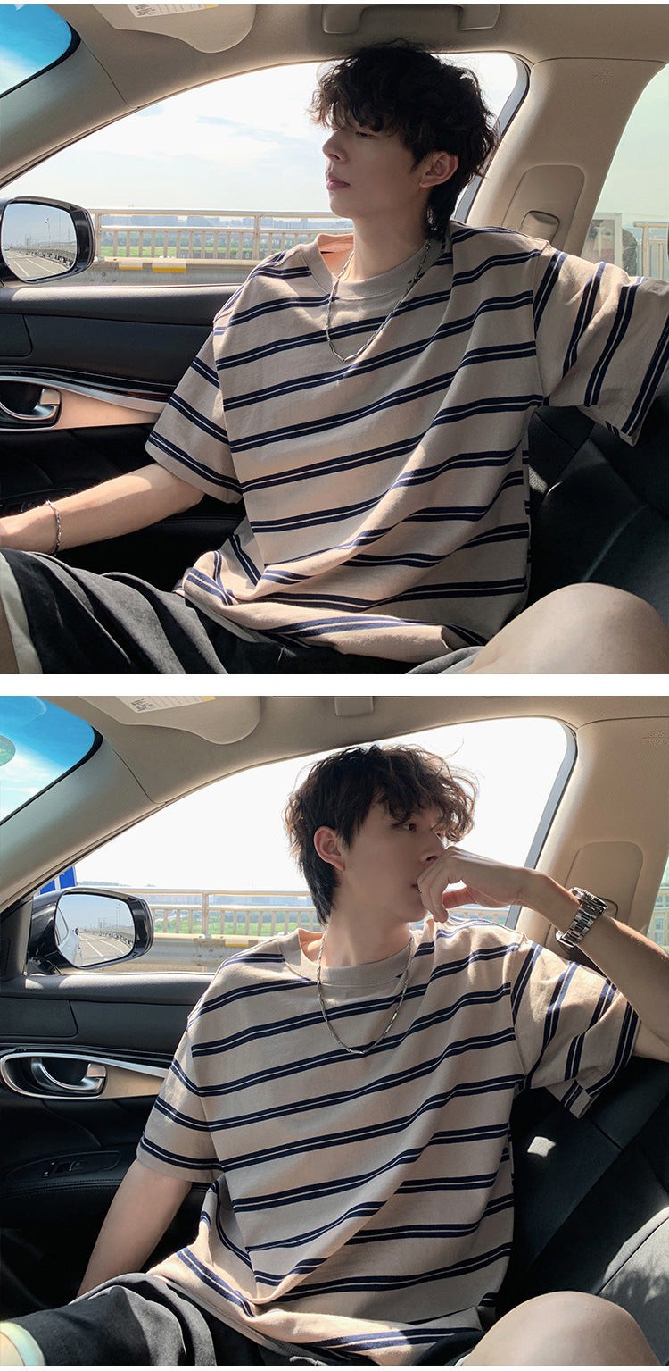 Stripes t Men's T-shirt2025New Style Ocean Soul T-Shirt Trendy Heavy Cotton Short Sleeve Summer American Style Brand Half Sleeve Tee
