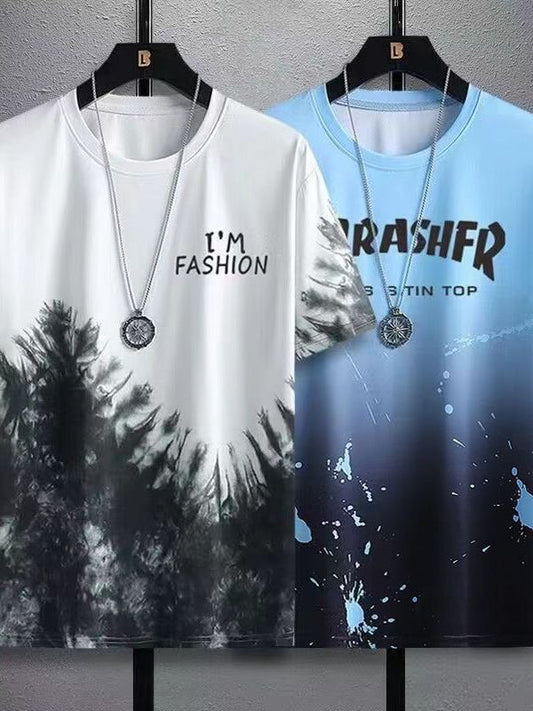 Ice silk short sleeve t Men's Summer T-shirt2025New Trendy Student Youth Half-Sleeve Men's Ice-Sense Ink-Splash T-Shirt