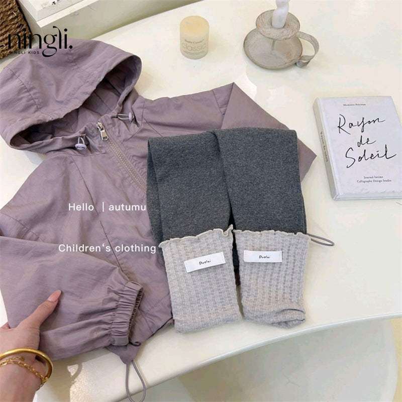 Sweet Little Girl's Windbreaker Jacket Autumn New Fashionable Children's Spring and Autumn Style Little Girl's Sports Hooded Top