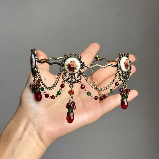 Vintage Court Style Heavy Craft Rose Flower Tassel Necklace Niche High-End Elegant Medieval Personality Style Choker Accessory