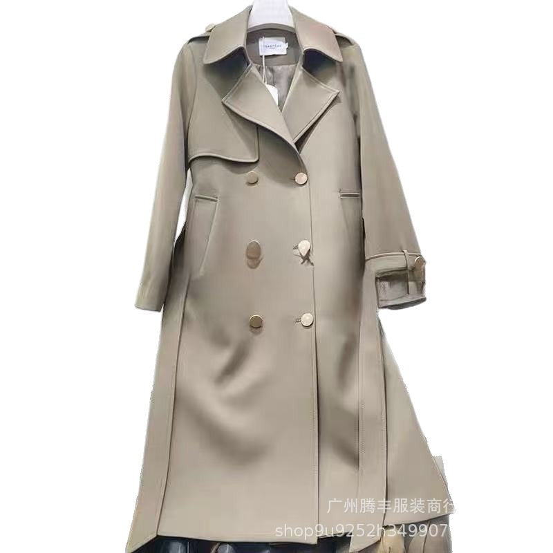 Women's Korean Style Trench Coat2024New Spring and Autumn British Style Mid-Length Petite Trendy Khaki Coat