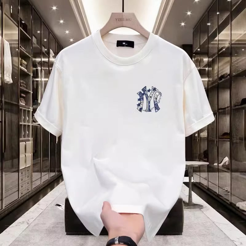 Summer new high-end pure cotton men's Korean style casual versatile crew neck short sleeve T Trendy Brand Light Luxury Handsome Men's Clothing