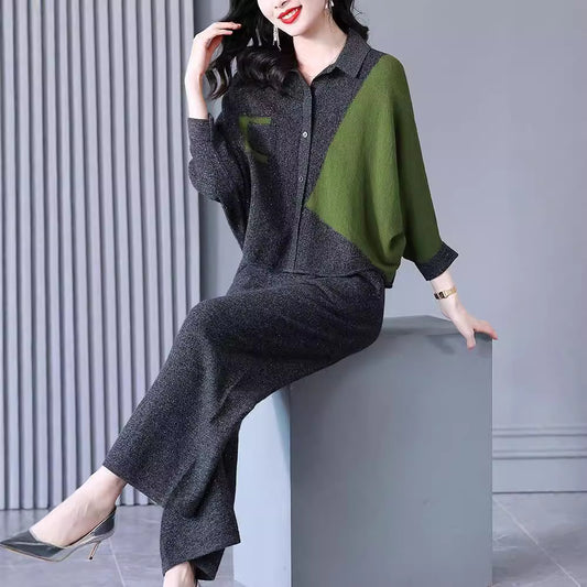 200High-end Knitted Two-piece Set for Women2025Spring New Plus Size Elegant Wide-Leg Pants Sweater Set