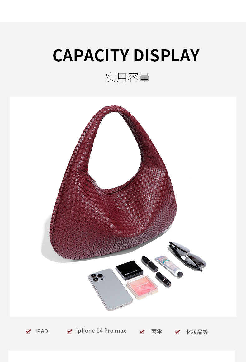 2025New Crescent Moon Women's Bag Fully Handwoven Handheld Dumpling Bag Fashionable Versatile European and American Style Single Shoulder Underarm Bag