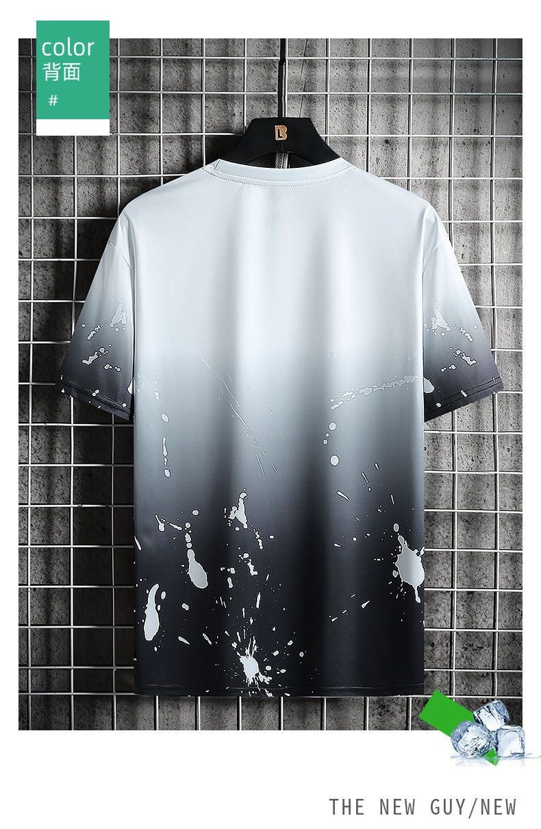 Ice silk short sleeve t Men's Summer T-shirt2025New Trendy Student Youth Half-Sleeve Men's Ice-Sense Ink-Splash T-Shirt