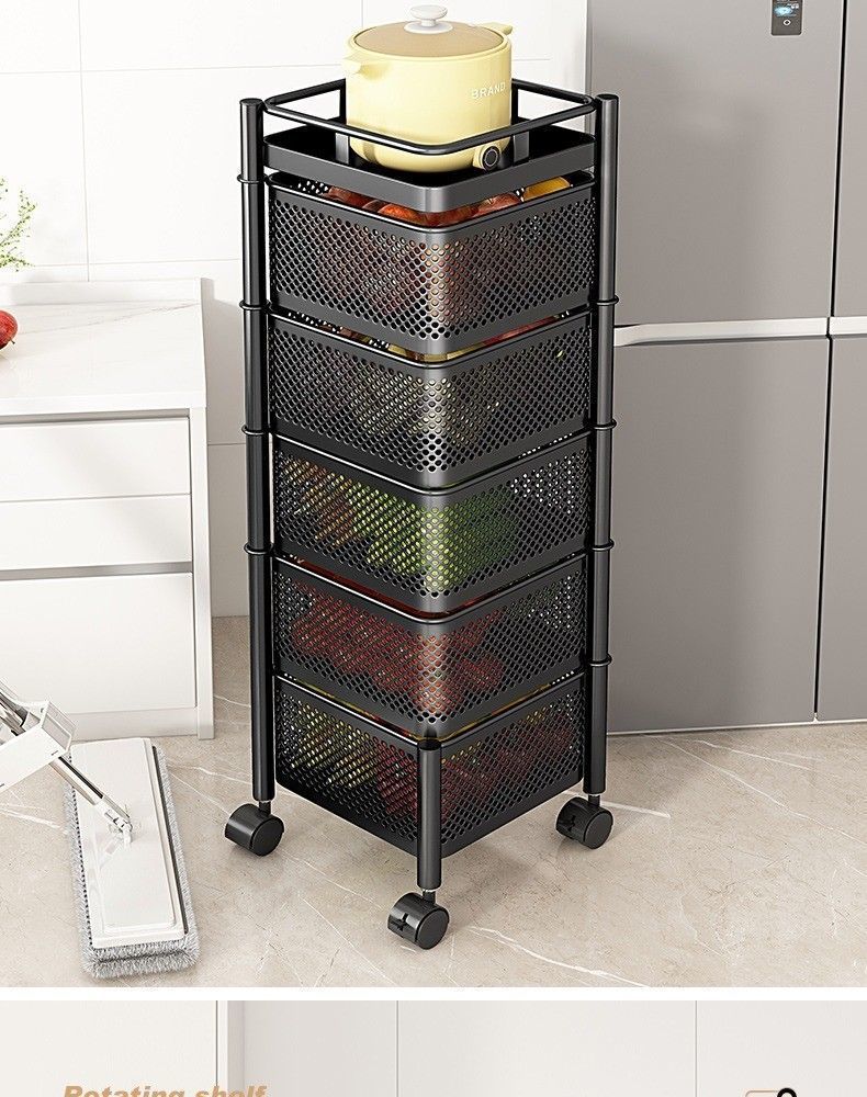 Rotatable Multi-layer Floor-standing Bedroom Trolley Kitchen Storage Rack Multifunctional Organizer Household Snack Rack Bedside Rack