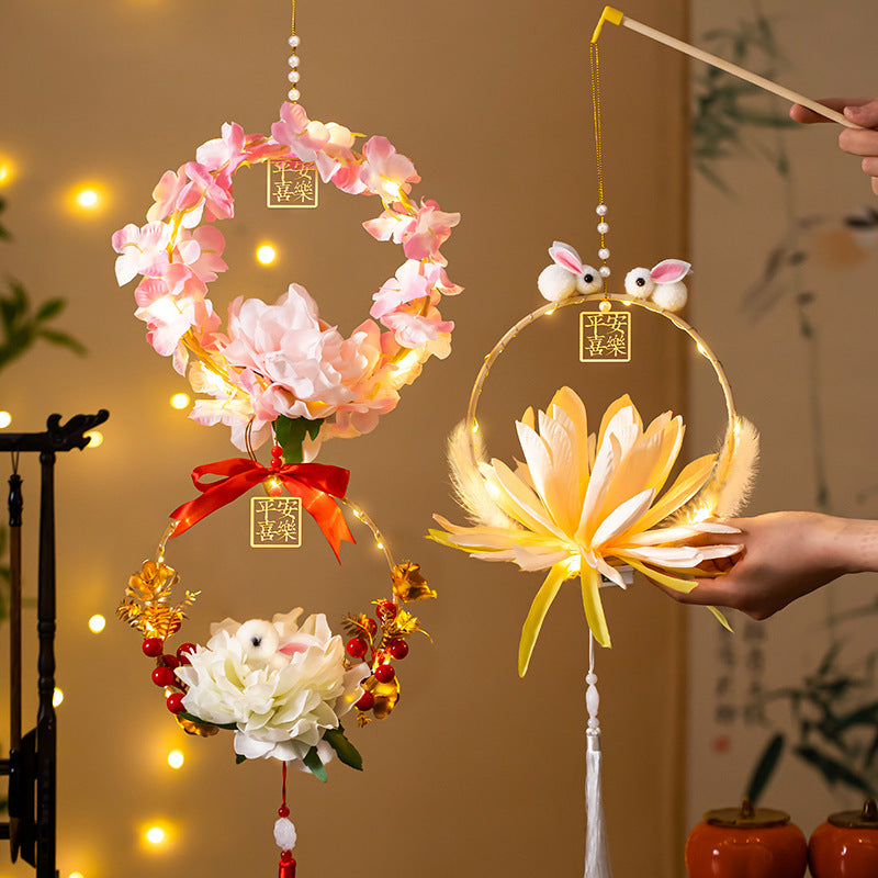 Mid-Autumn Festival Rabbit Lantern Finished Product Handheld Glowing Jade Rabbit Lantern Lotus Lantern Hanfu diy Handcrafted Ancient Style Props