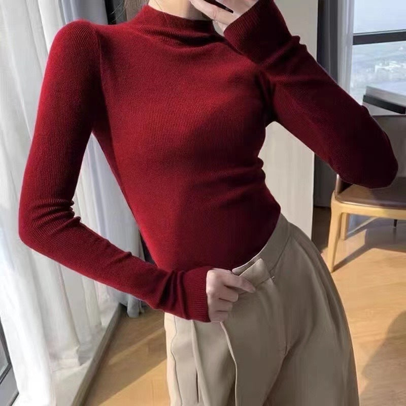 Anchor Red Autumn Winter New High-Quality Wool Base Shirt Women's Half Turtleneck Superfine Wool Sweater Korean Style
