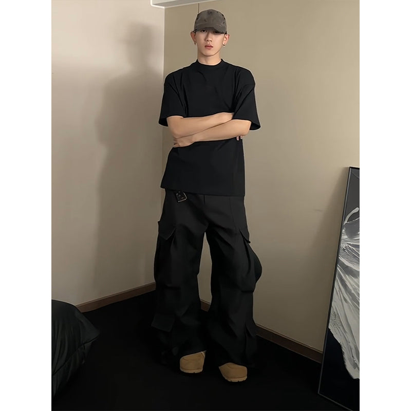 cleanfit Black Cotton Short Sleeve t Men's Summer American Style High-End Small Collar Regular Shoulder Inner Wear Half Sleeve Shirt