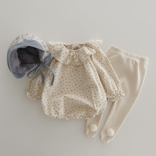 Children's Autumn Outfit Korean Style Baby Floral Romper Set2025Autumn New Baby One-Piece Outfit