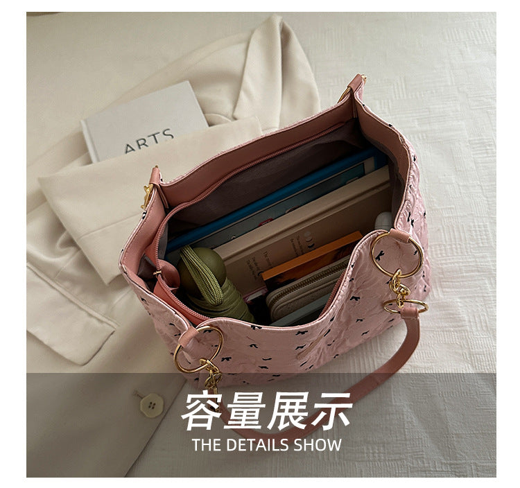 2025Trendy Fashion Bowknot Pleated Large Capacity New Casual Simple Commuter Single Shoulder Crossbody Underarm Bag for Women