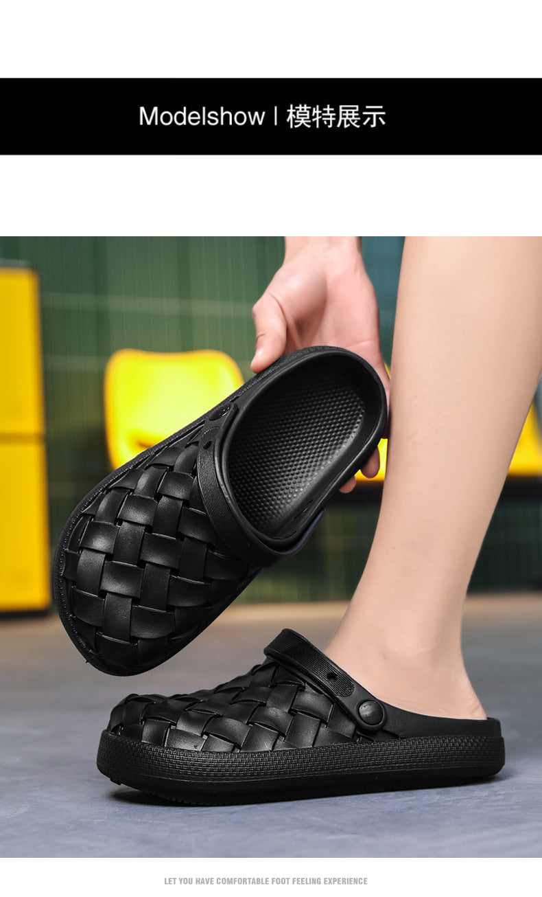 Croc Shoes Non-Slip Soft Sole Men's Closed-Toe Sandals Thick Sole Trendy ins Couple style casual slippers Korean version beach shoes