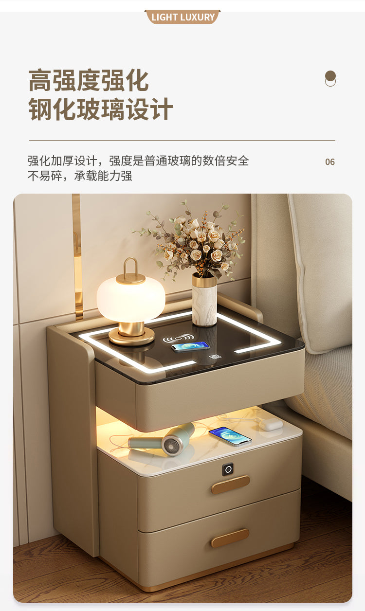 Smart Bedside Table2024New Simple Modern Solid Wood No-Installation Bedroom Home Multi-Functional Rock Slab Bedside Table