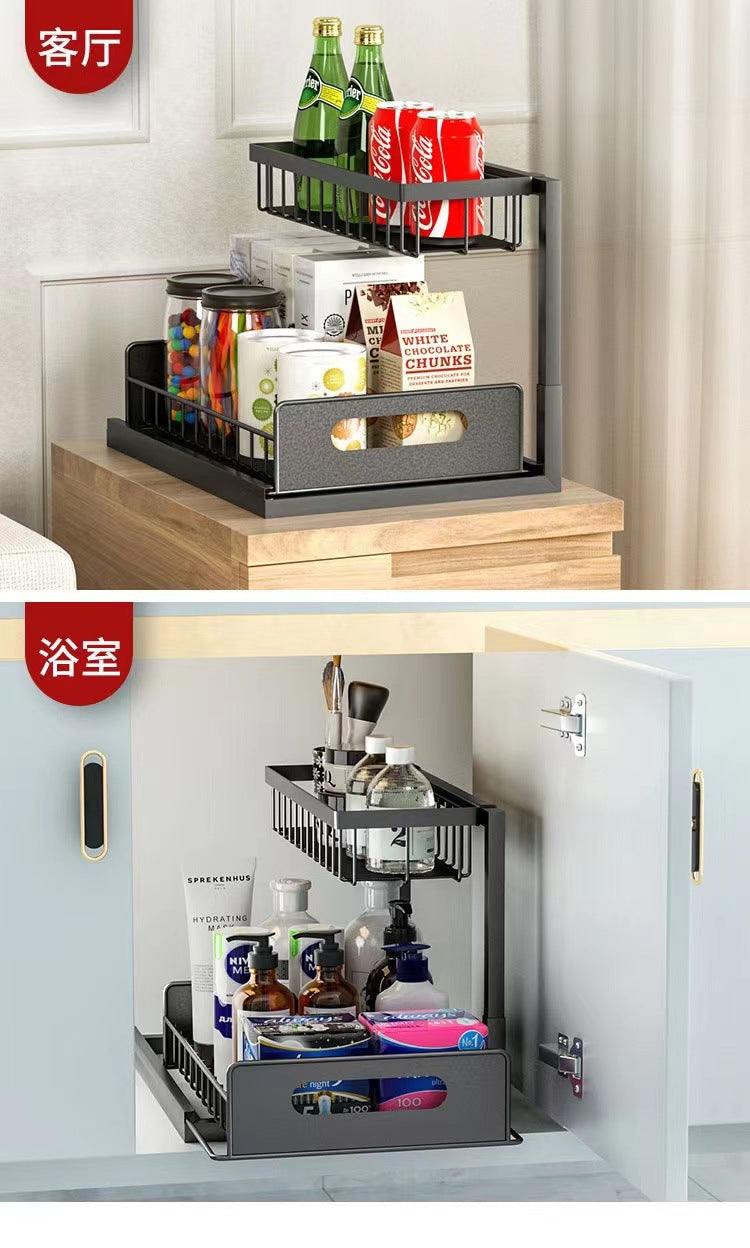Cross-Border Kitchen Cabinet Storage Rack Under Sink Storage Organizer Pull-Out Drawer Basket Organizer Rack Detachable